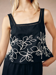 Square neck ladder trim top - black