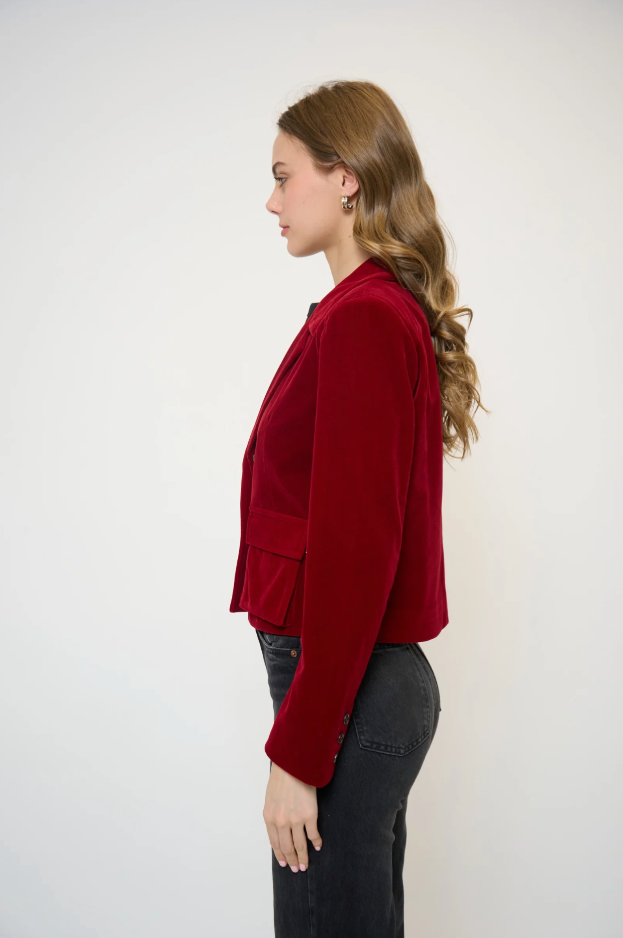 Ember velvet boxy blazer - burgundy