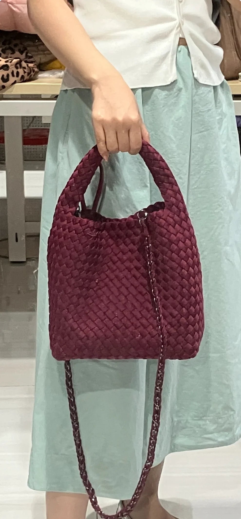 Shelly woven bucket bag - burgundy