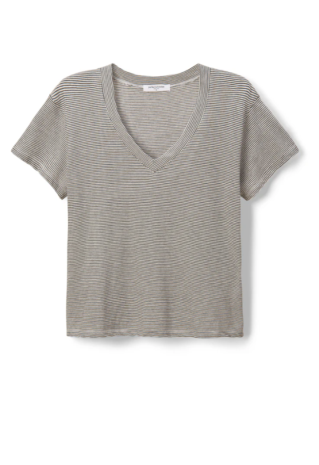 Hendrix boxy v-neck tee - ivory / black stripe