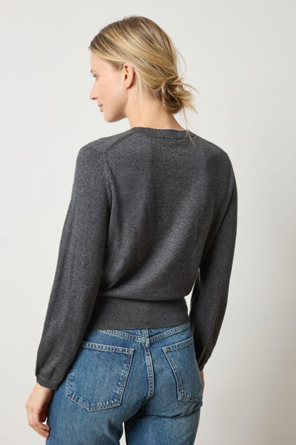 Pleated sleeve crewneck sweater (PA3034) - licorice
