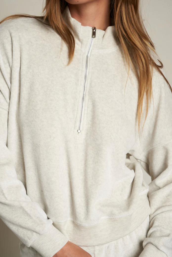 Kiva velour 1/4 zip sweatshirt - oatmeal