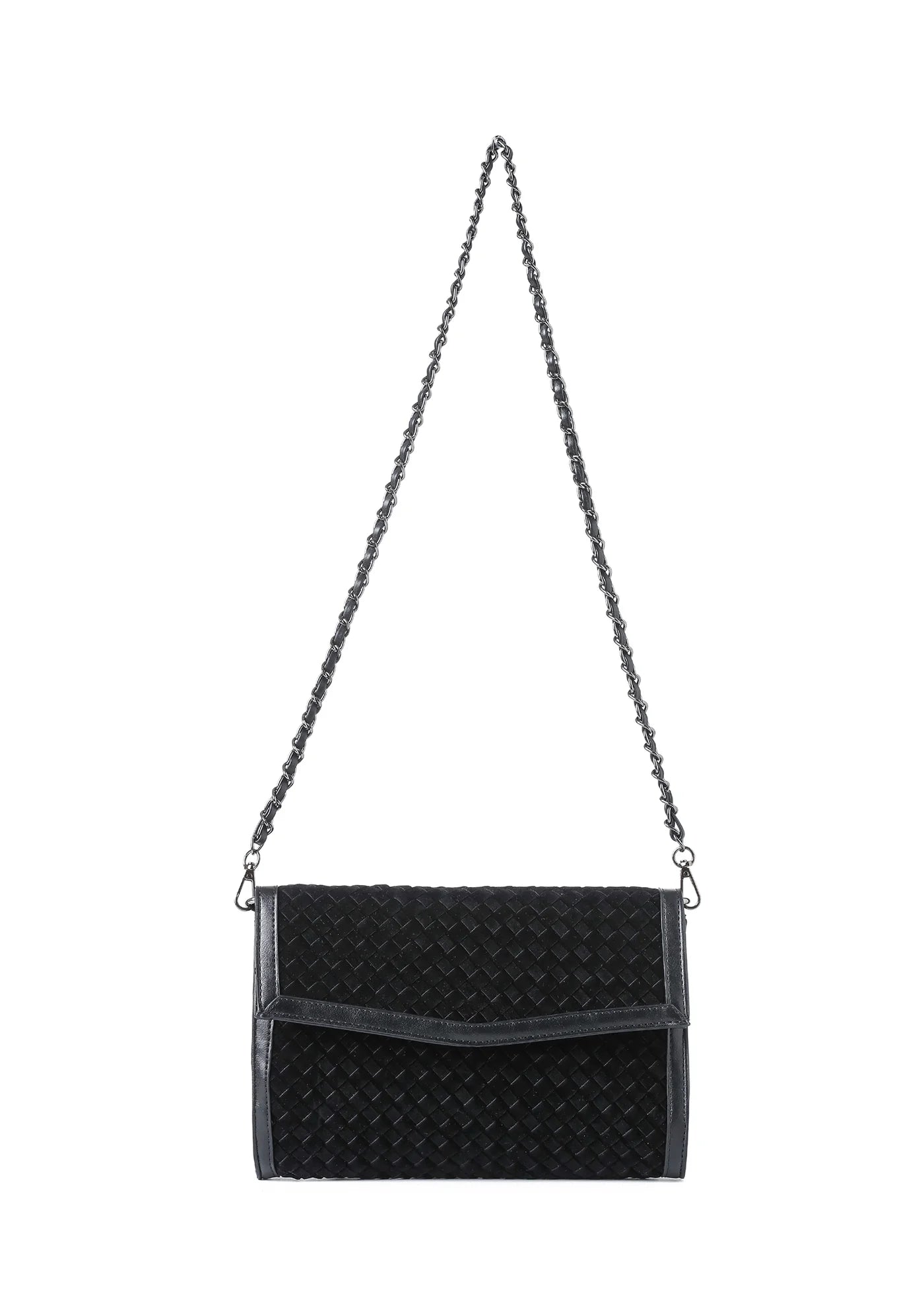 Beth clutch - black woven vegan suede