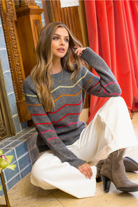 Colorful Striped Sweater - charcoal