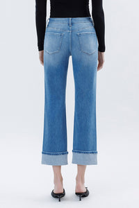 F6093 - High Rise Cuffed Crop Straight Jeans - instinctively