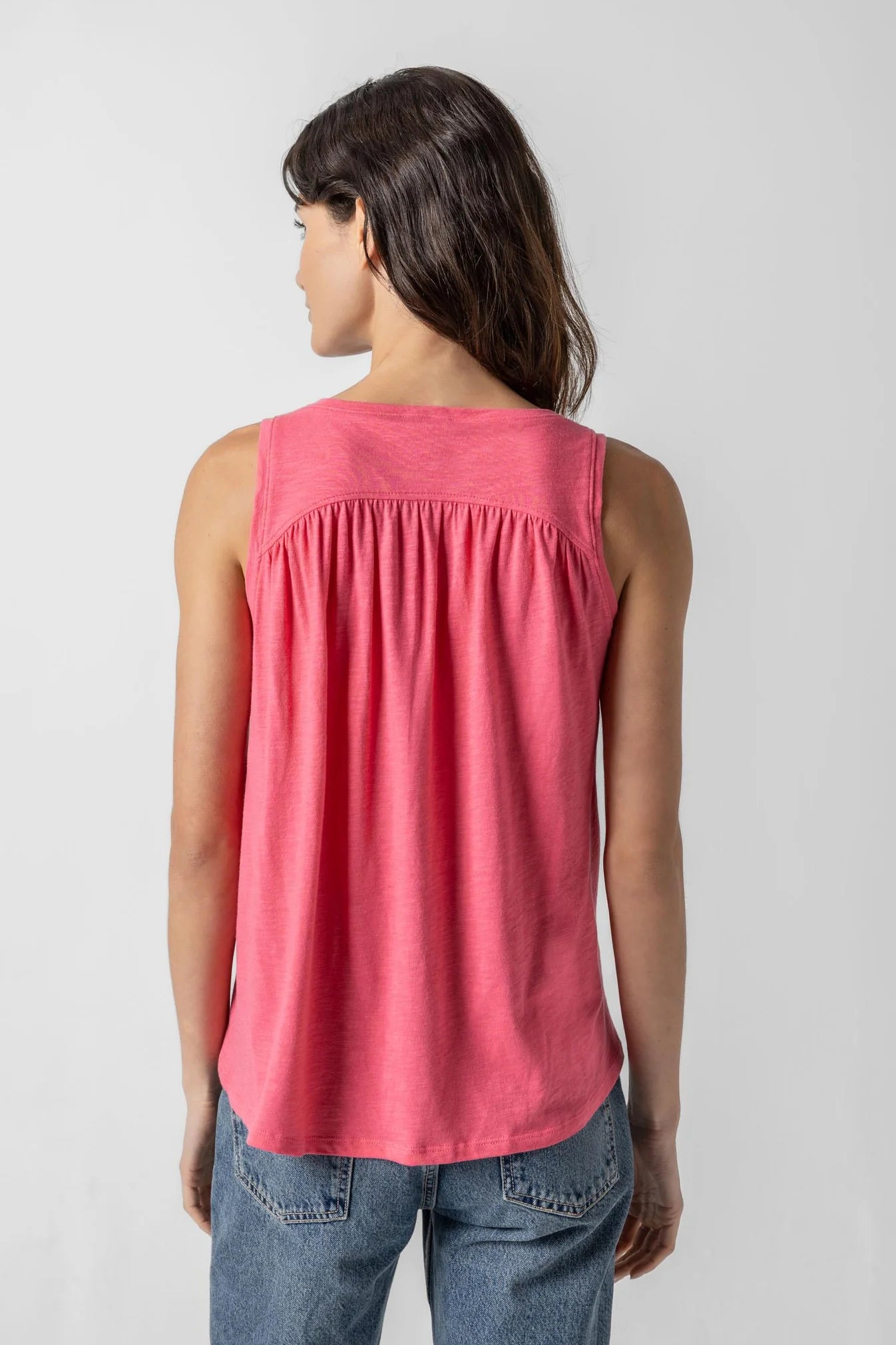 Shirred back v-neck tank (PA2991) - punch
