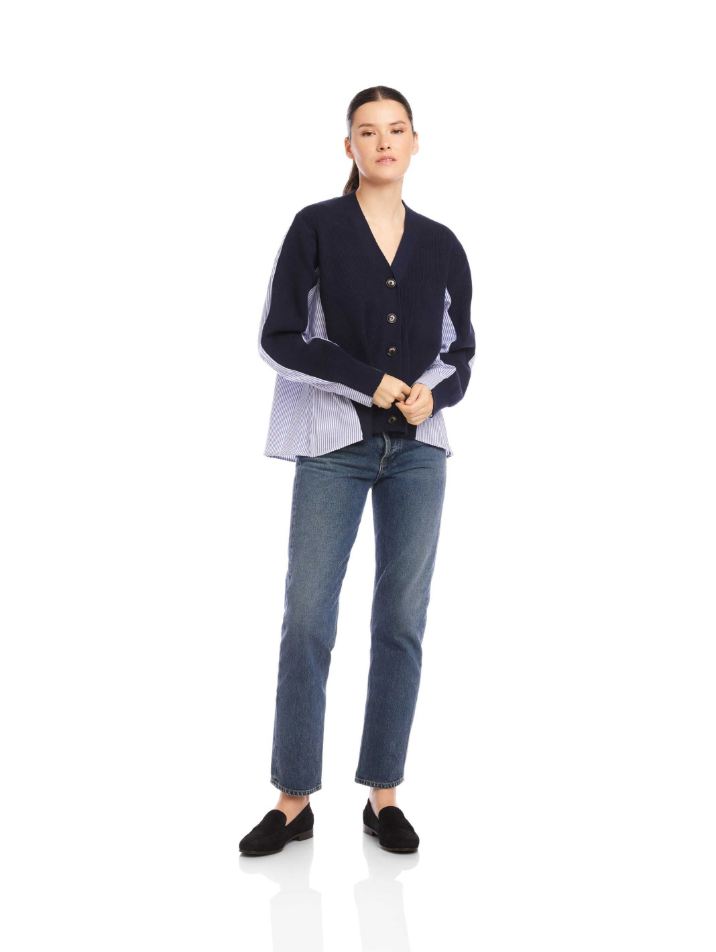 Celine Mixed Media Cardigan - navy