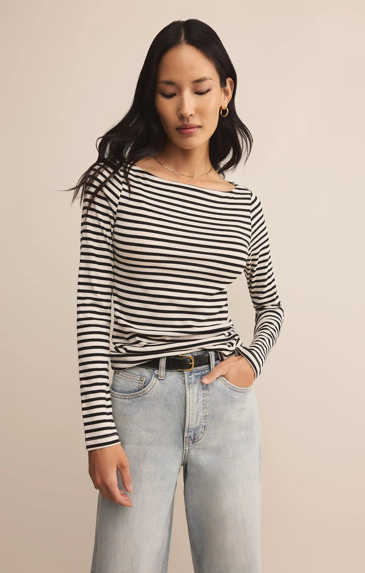 Pristine rib striped tee - black