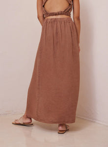 High waist maxi skirt with slit - terracotta brown