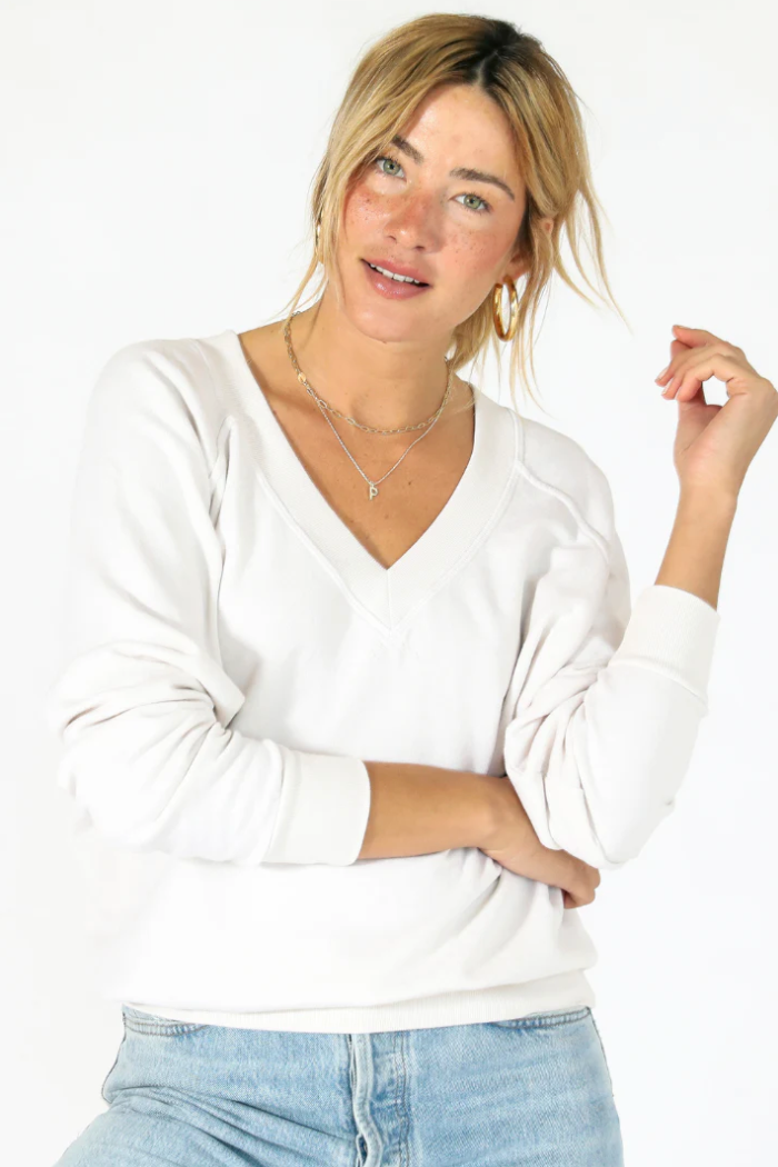 Sinead french terry v-neck sweatshirt - white