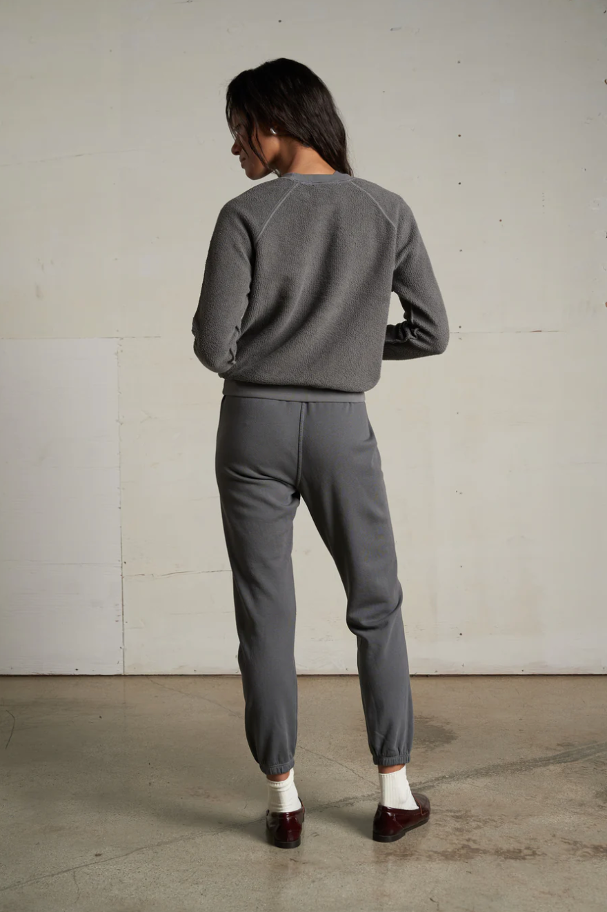 Ziggy inside out cotton fleece shrunken crew - charcoal