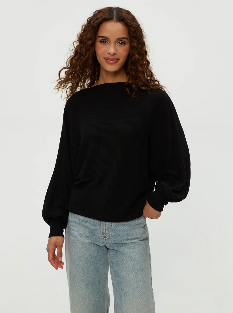 Roxy balloon sleeve robbed top - black