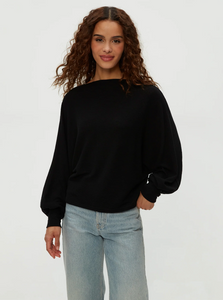 Roxy balloon sleeve robbed top - black
