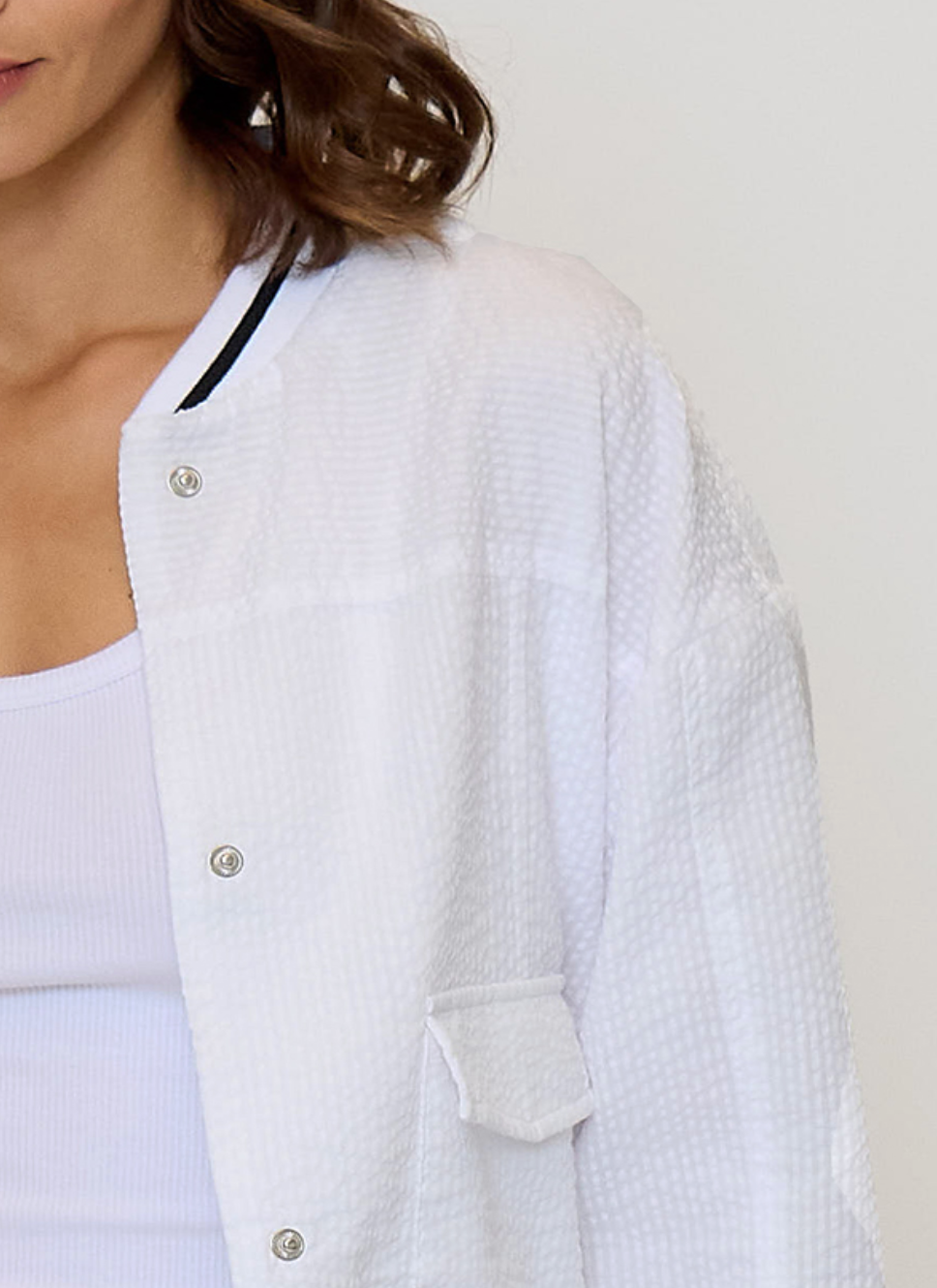Alina varsity stripe bomber - white