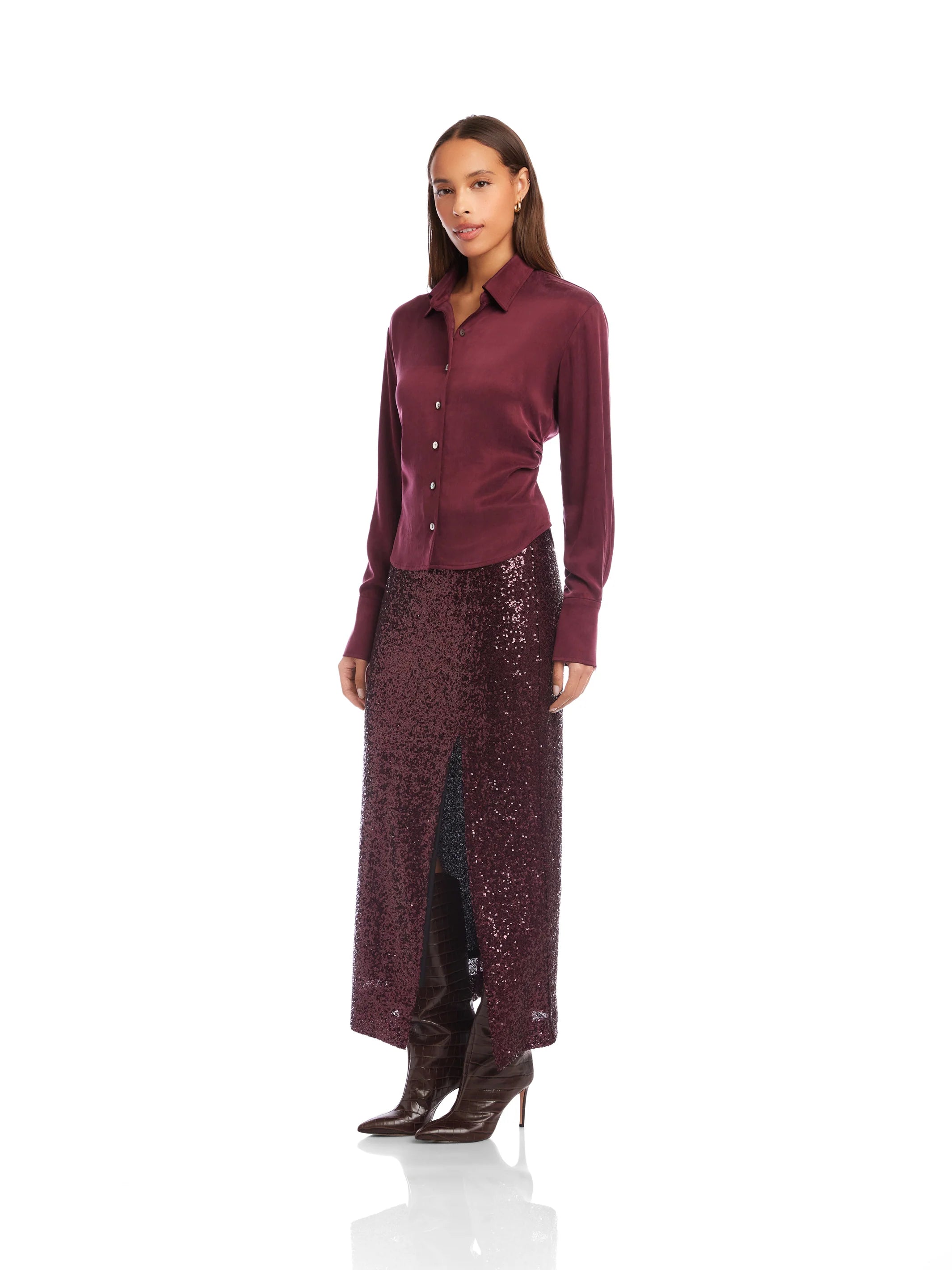 Tawnie Side Pleat Shirt - wine
