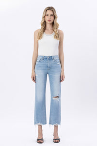 F6037 - Mid Rise Distressed Crop Slim Wide Jeans - ezra
