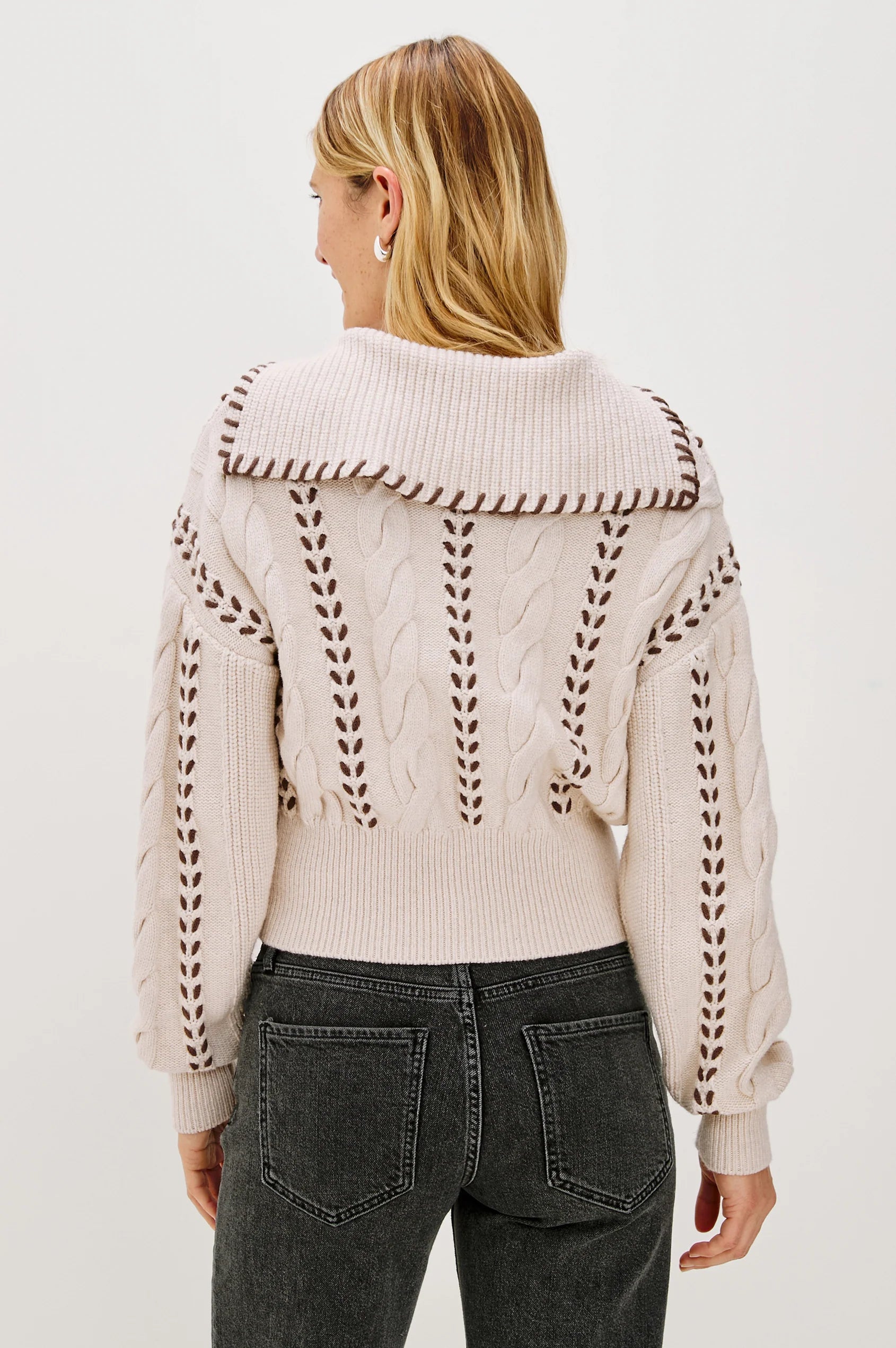 Lune sweater - oatmeal brown whip stitch