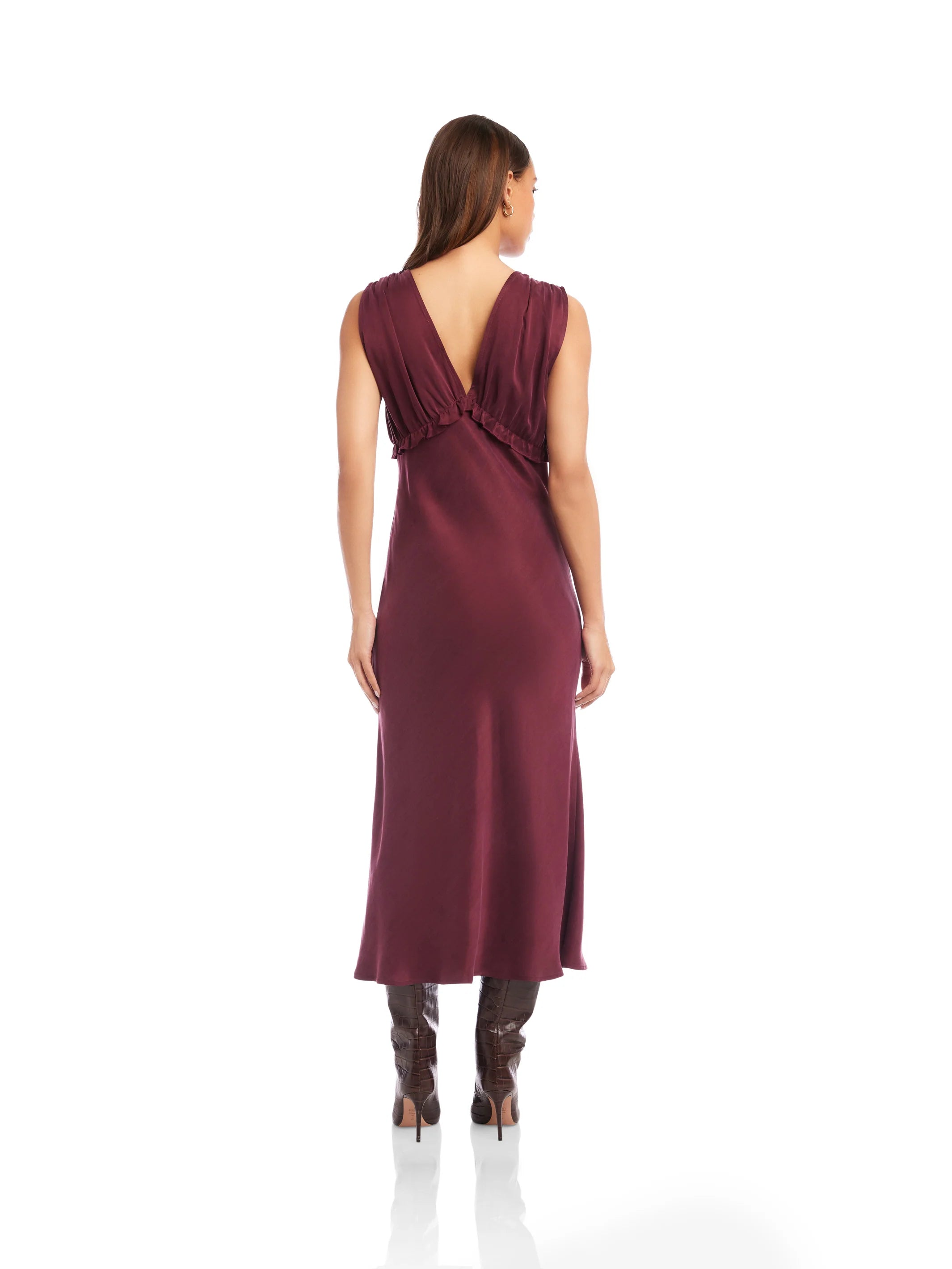 Cierra Ruffle Midi Dress - wine