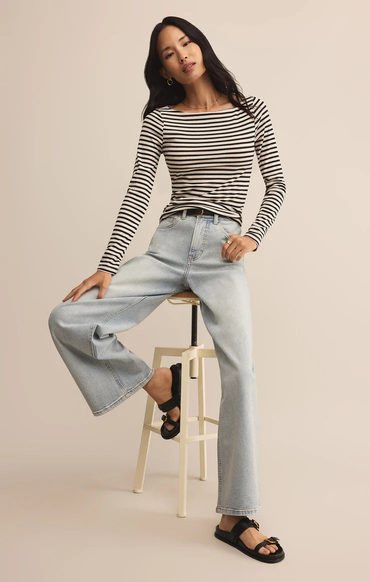 Pristine rib striped tee - black