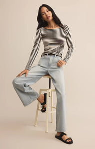 Pristine rib striped tee - black