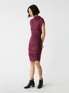 Gia mock neck power shoulder dress - beetroot