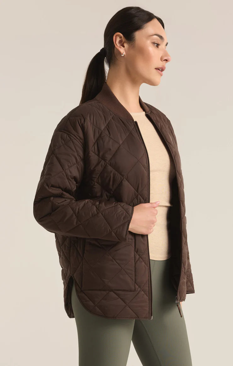 Sunrise quilted bomber jacket - coffee bean