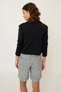 Olive cropped scrunch sleeve blazer - black