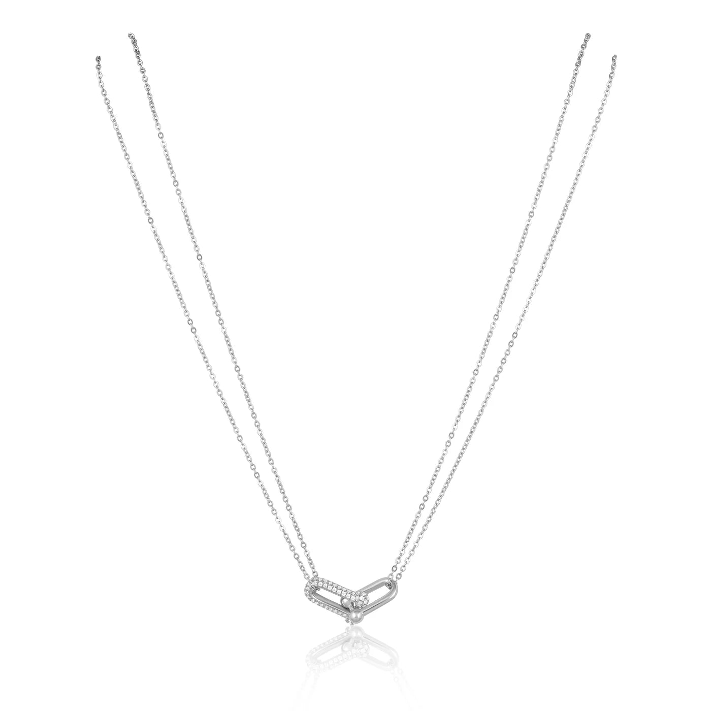 U link pave necklace - silver