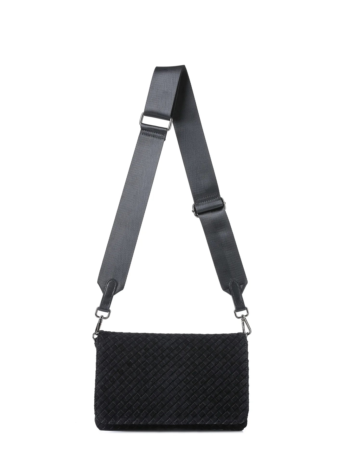 Lexi crossbody bag - black woven vegan suede