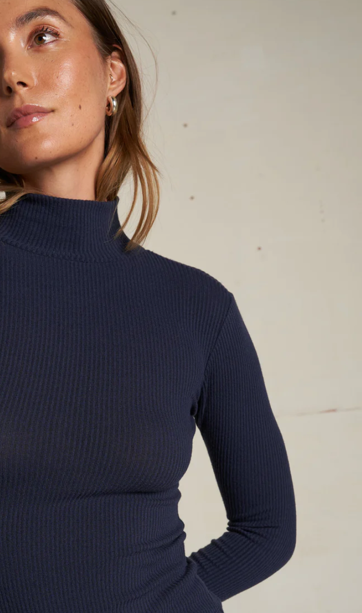 Noelle sweater rib turtleneck long sleeve top - navy