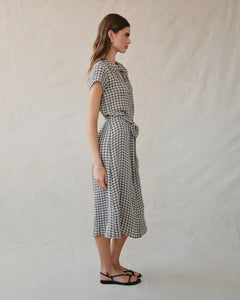 Cap sleeve shirt dress - ivory check plaid
