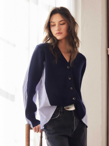 Celine Mixed Media Cardigan - navy