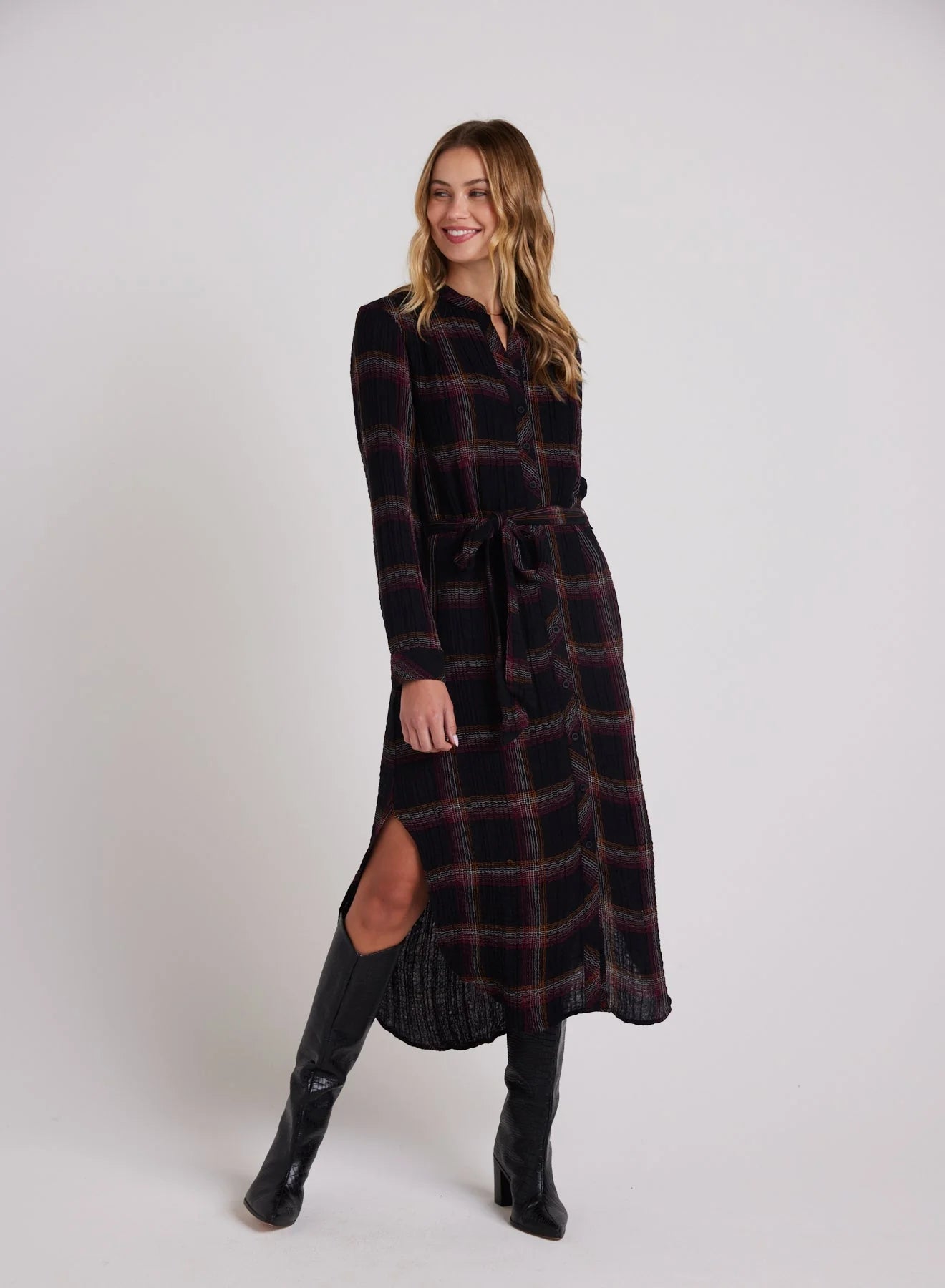 Button down maxi shirt dress - autumn sunset plaid