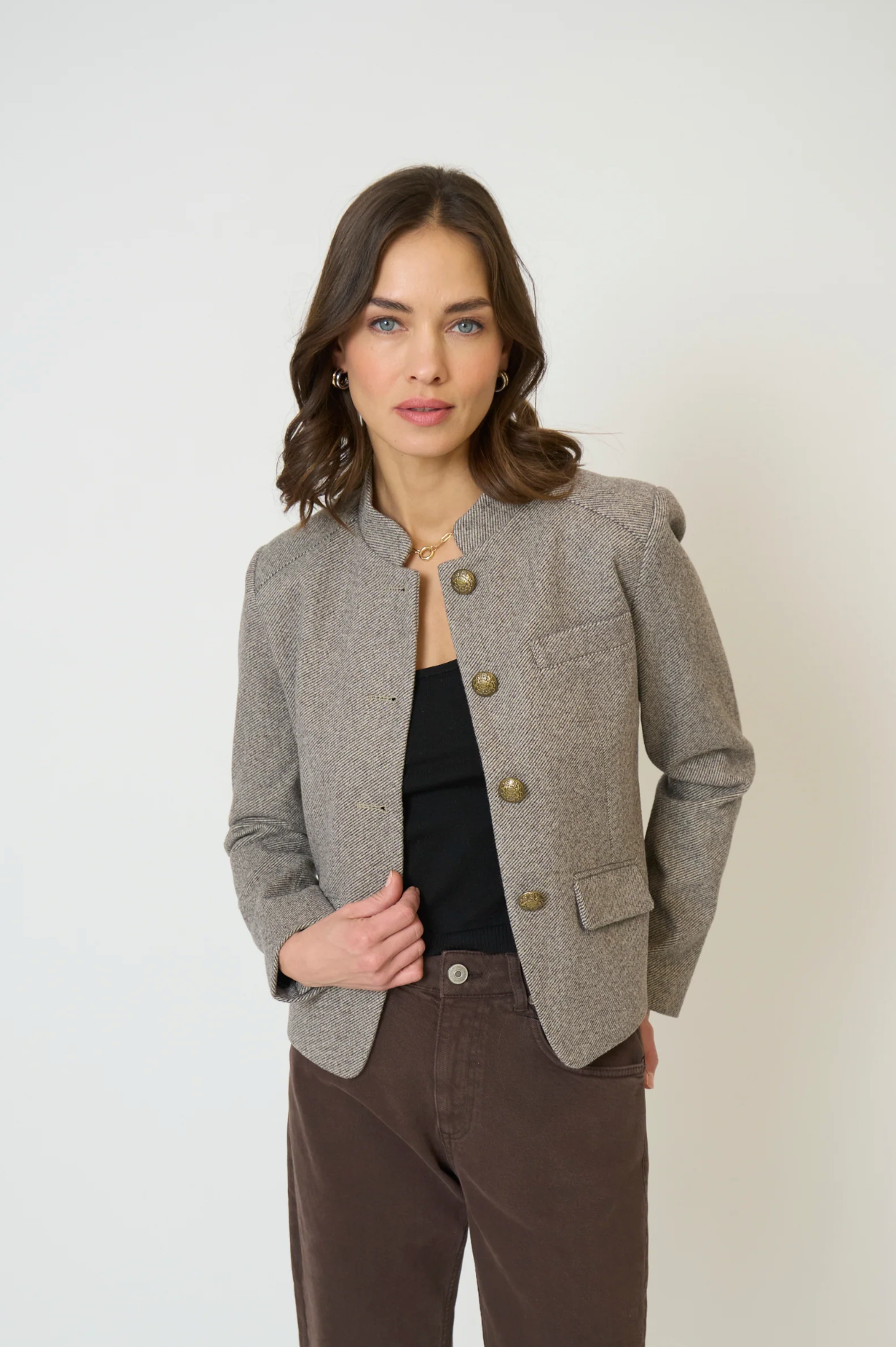 Halsey Mandarin Collar Jacket - brown