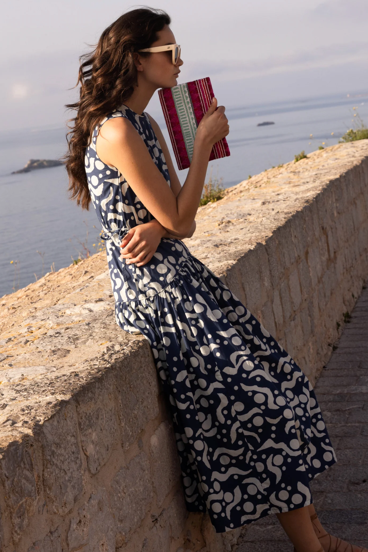 Sleeveless piped maxi - acadia navy