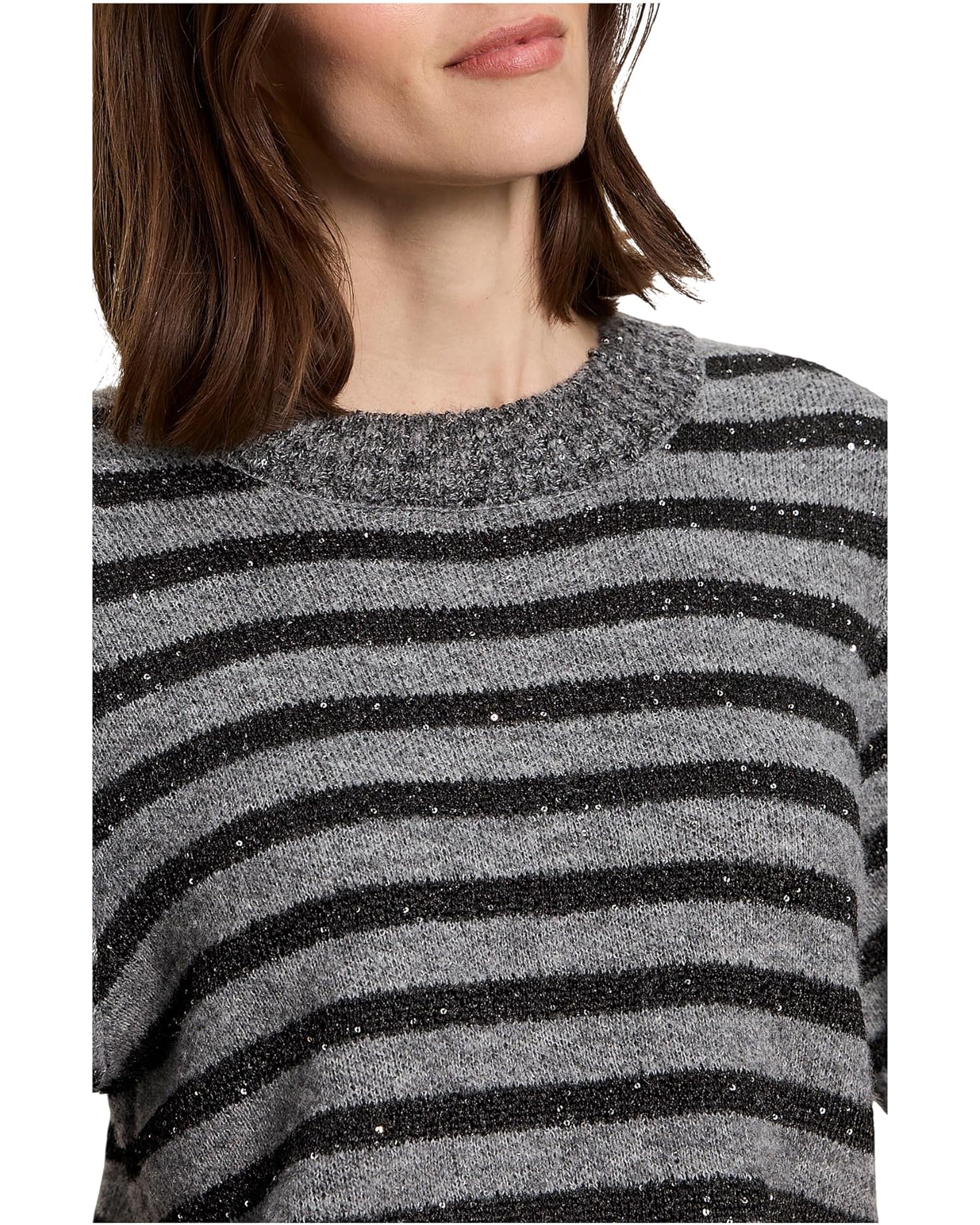Short-sleeved shine sweater tee - grey with black