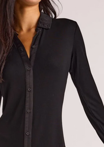 Ribbed button down shirt dress - black