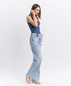 F6065 - Drawstring Wide Leg Jeans - clearly