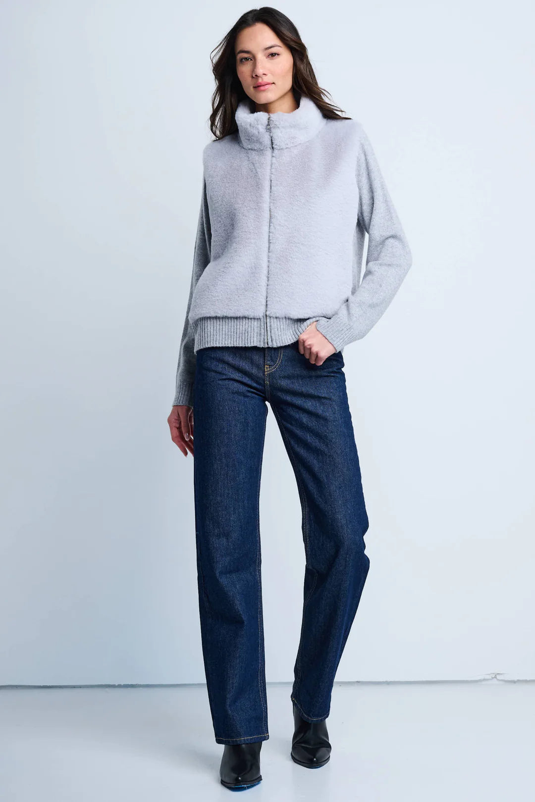 The Teddy faux fur knit jacket - platinum