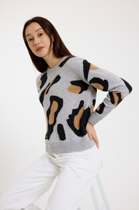 Abstract leopard crew - super grey/charcoal, camel