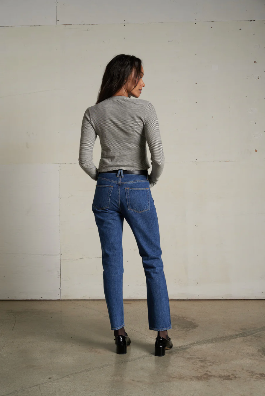 Jamie cotton long sleeve crew - ivory / black stripe