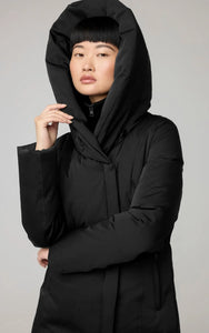 Camelia slim-fit classic down coat with puffer bib and hood - black