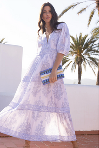 V-neck puff maxi - amadora blue