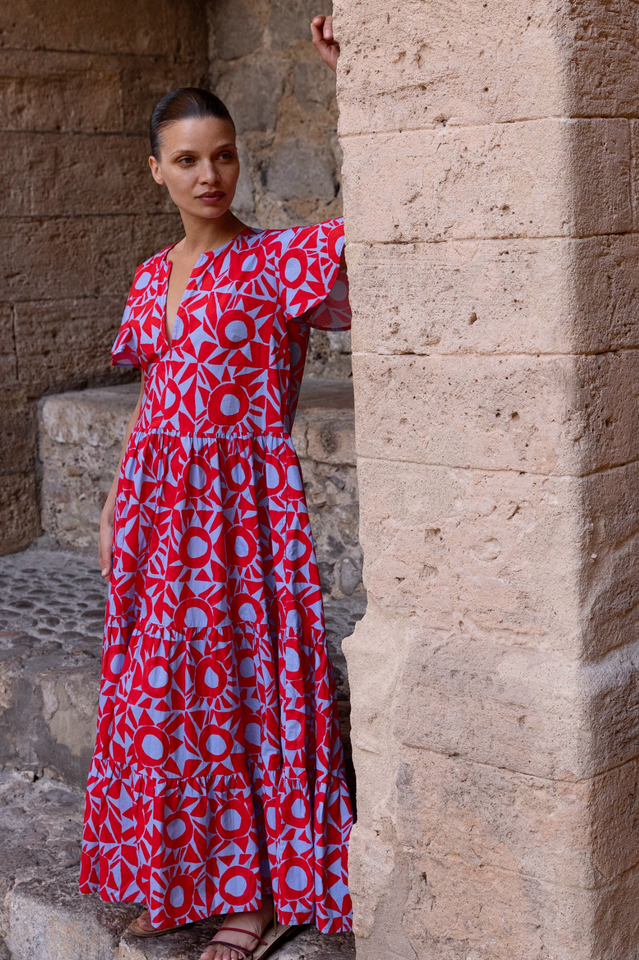 V-neck maxi - eclipse red