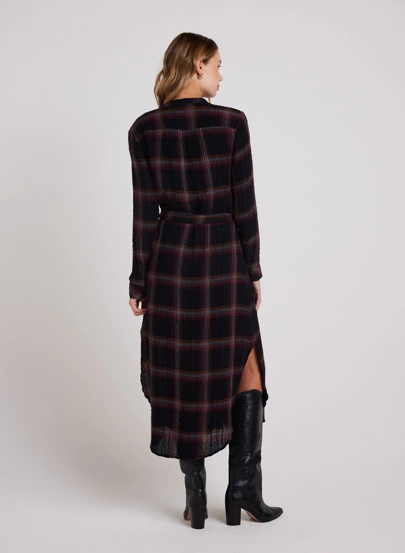 Button down maxi shirt dress - autumn sunset plaid