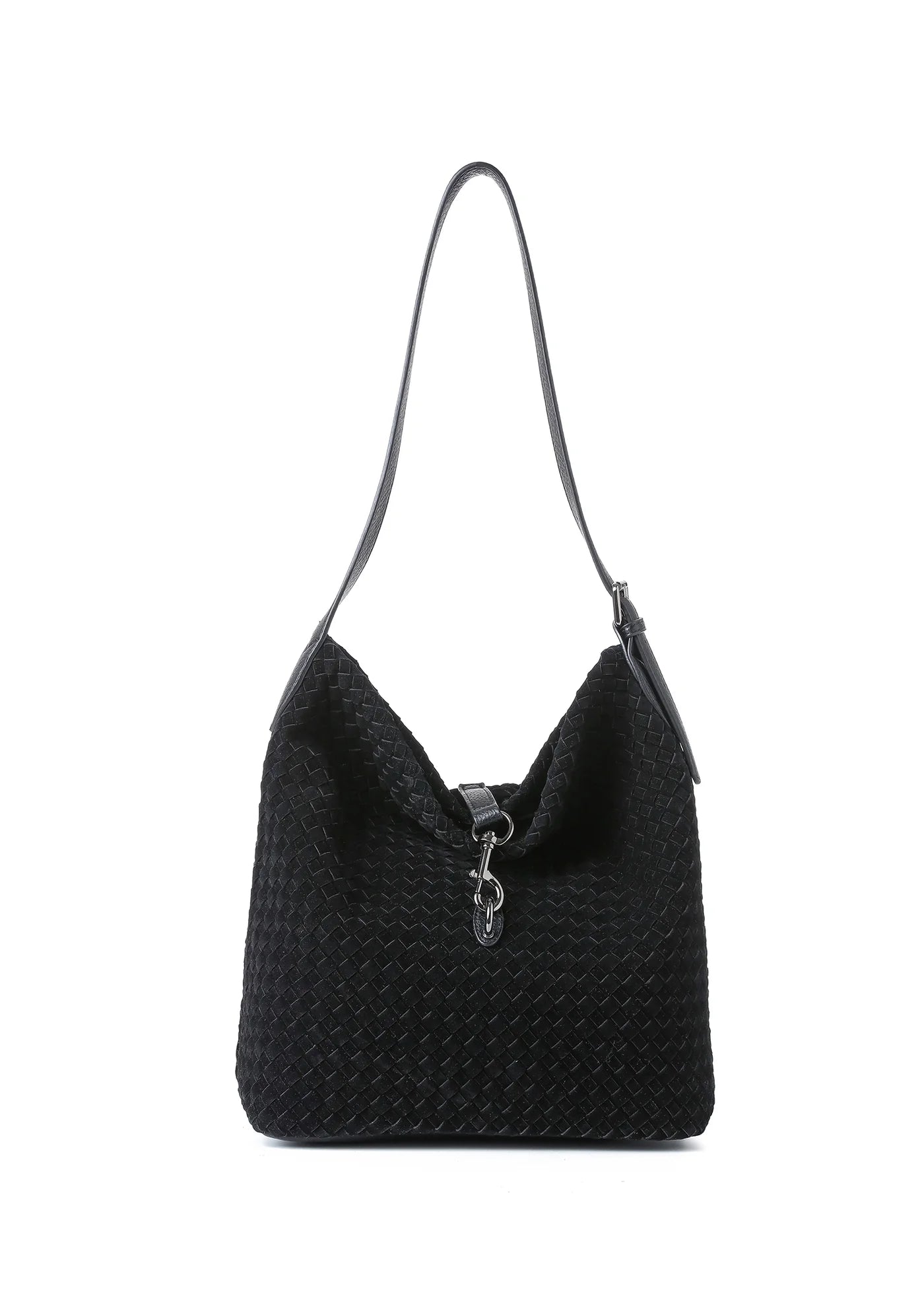 Sandy shoulder bag - black woven vegan suede