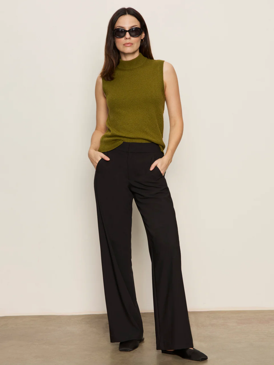 Modern gab wide leg trouser - black