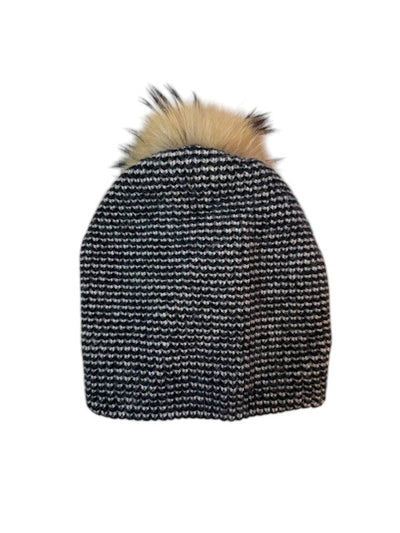 Waffle slope pom beanie - black / tan