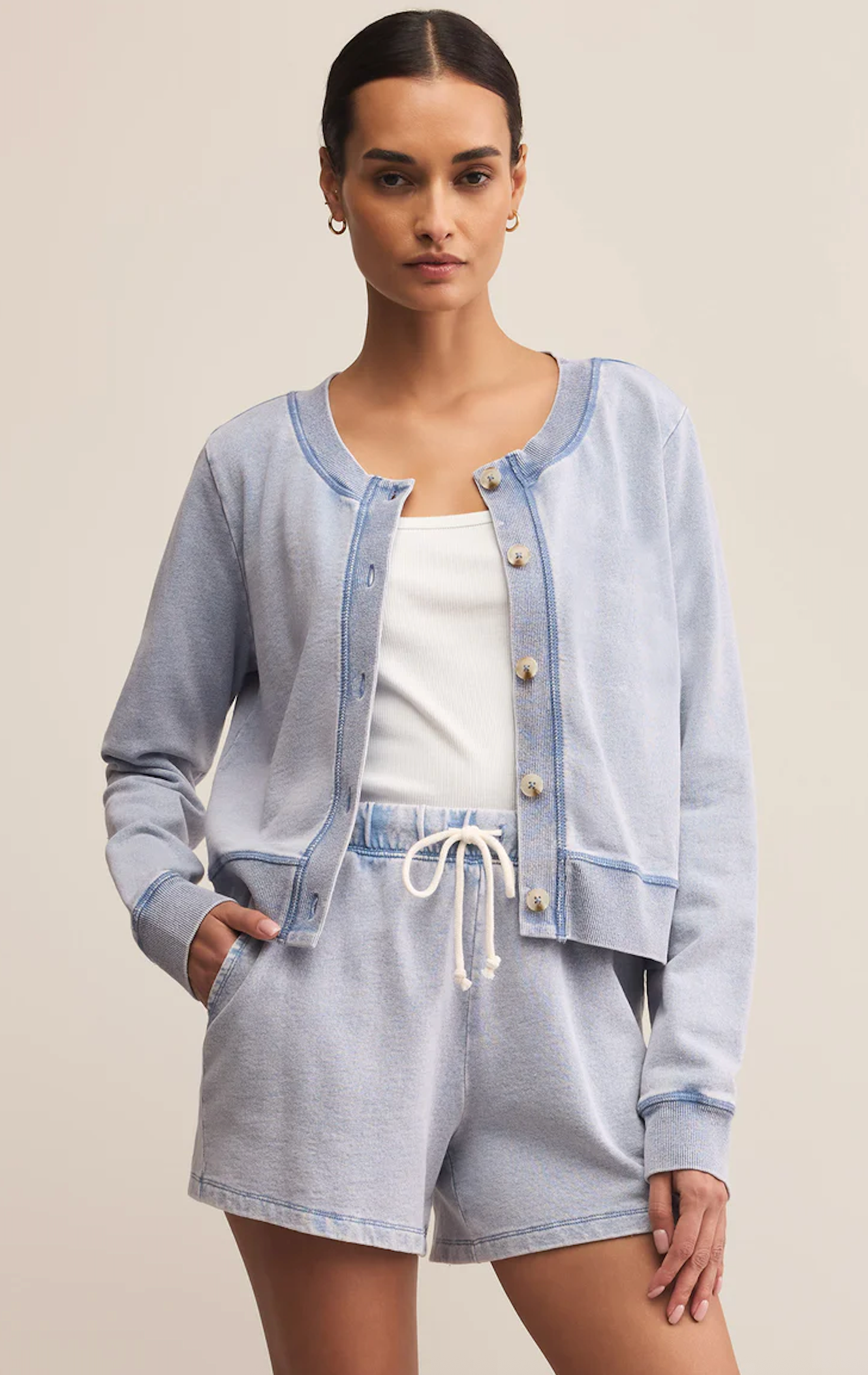 Daily knit denim cardigan - washed indigo