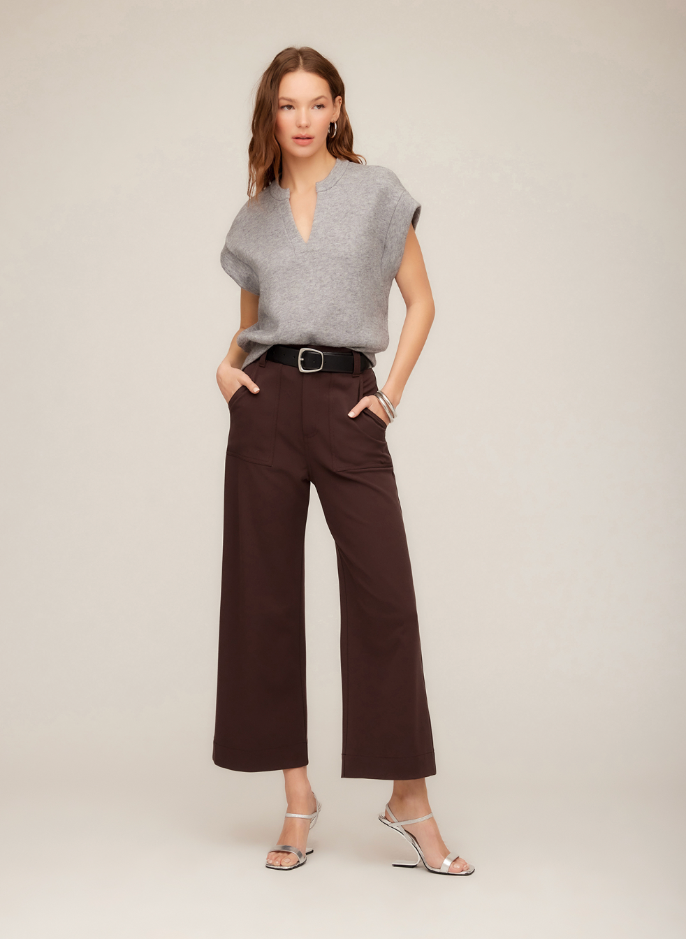 Morgan V Neck Top - gray